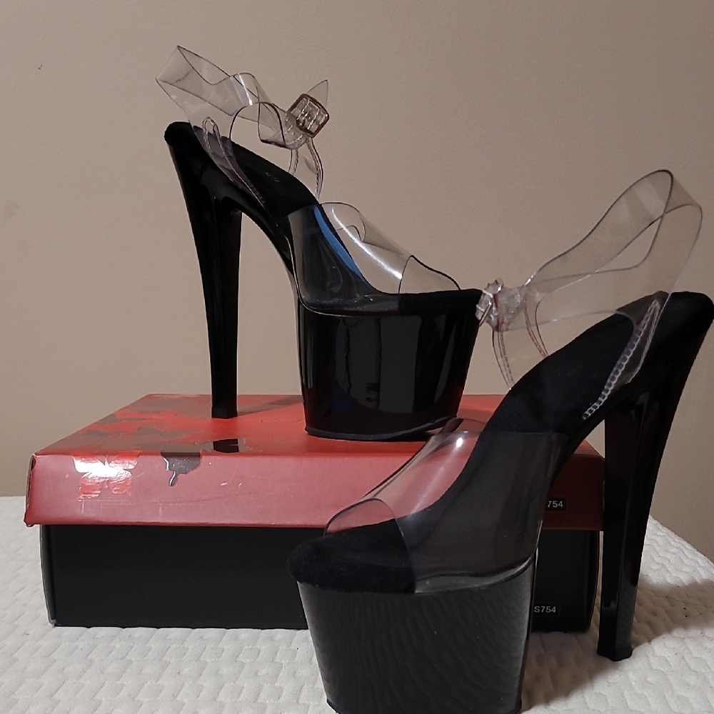Black Clear Toed Pleaser Heels